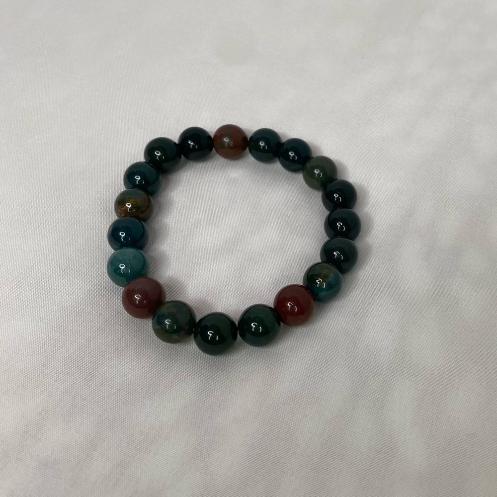 10mm African Bloodstone Crystal Bead Stretch Bracelet - Picture 5 of 11